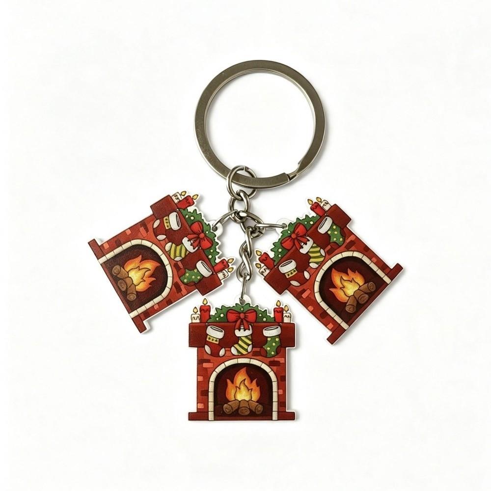 Cartoon Acrylic Christmas Keychain 2D Flat Mini Keyring Charm Bag Accessory Xmas Ornament Pendant Party Favor