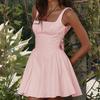 Summer Solid Backless Dress - Sexy Tie Back Bow Strappy Slip Dress, Elegant Satin Mini Dress for Date Night & Vacation, Adjustable Spaghetti Strap