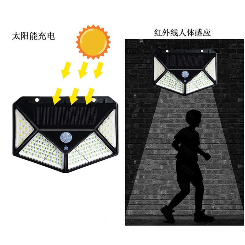 100LED Solar Wall Lamp Outdoor Lampwaterproof Motion Sensor Solar Powered Sunlight Street Lamp Garden Railing Decorative Lamp