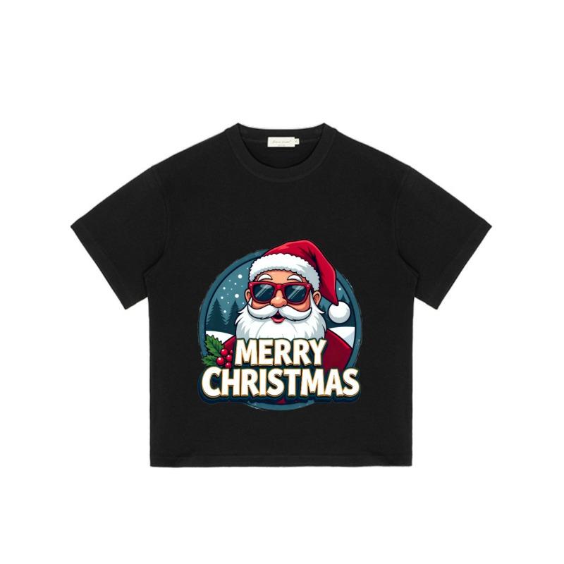 Weihnachts-T-Shirt Schwarzer Weihnachtsmann mit Sonnenbrille und Merry Christmas Text Feiertagsparty-Kleidung