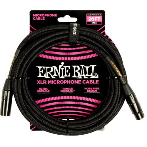 Genuine Ernie Ball 6392 Microphone Cable, 20ft, Braided Male/Female XLR, 6.1m, Black