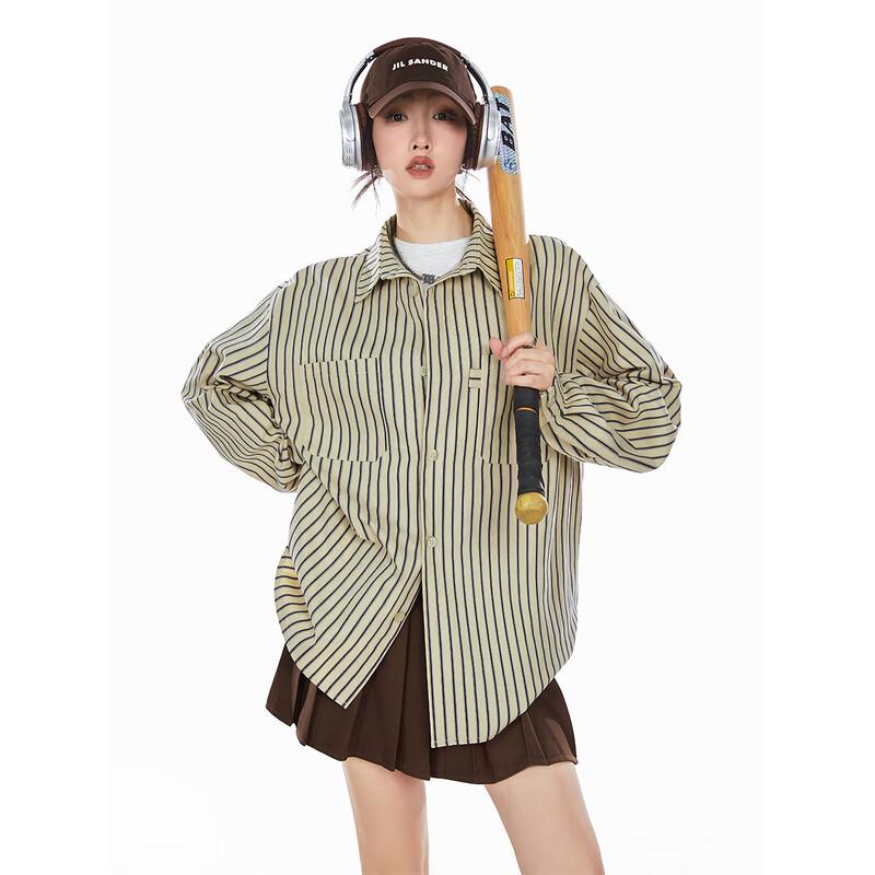 ICH MODE Women's Retro Striped Long-Sleeve Shirt