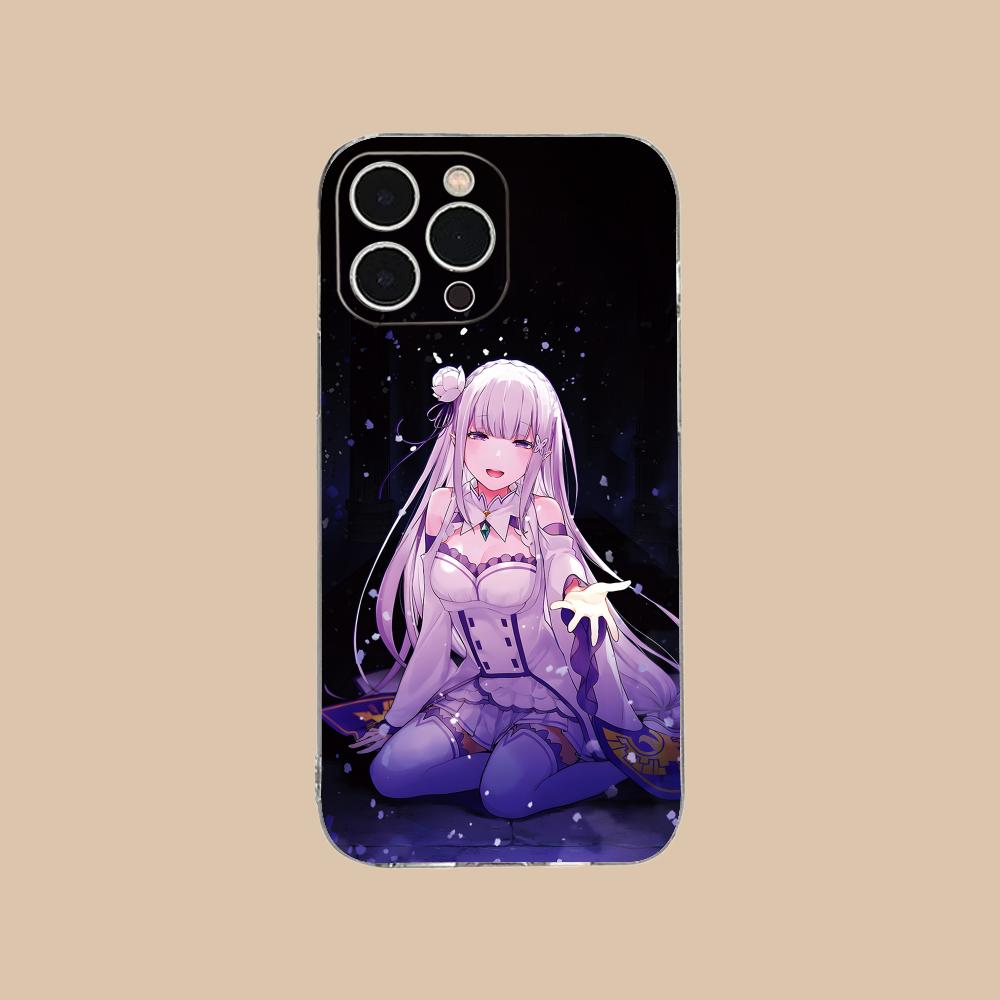 ReZero Emilia Waifu Mobile Phone Case for iPhone 17 16 15 14 13 12 11 X XR XS Air Pro Max Plus Mini Clear Colorful Cover Luxury
