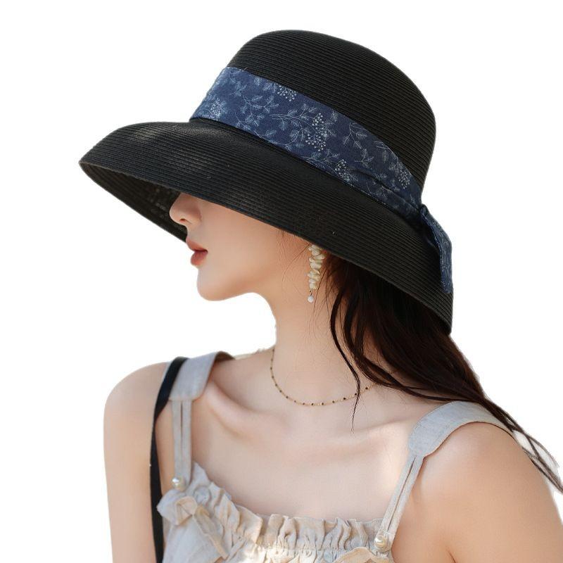 Hat Women's Ribbon Lafite Straw Hat Large Brim Sunscreen Sun Hat Summer Sun Hat Advanced Sense