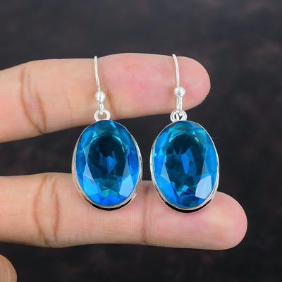 Faceted Swiss Blue Topaz Earring 925 Sterling Silver Earring Original Gemstone Jewelry Handmade Earrings Birthstone Jewelry Gifts For Mother