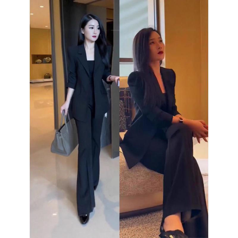 Plus Size Women s Professional Casual Suit: Mid-Length Blazer & Trousers Set 2XL чёрный