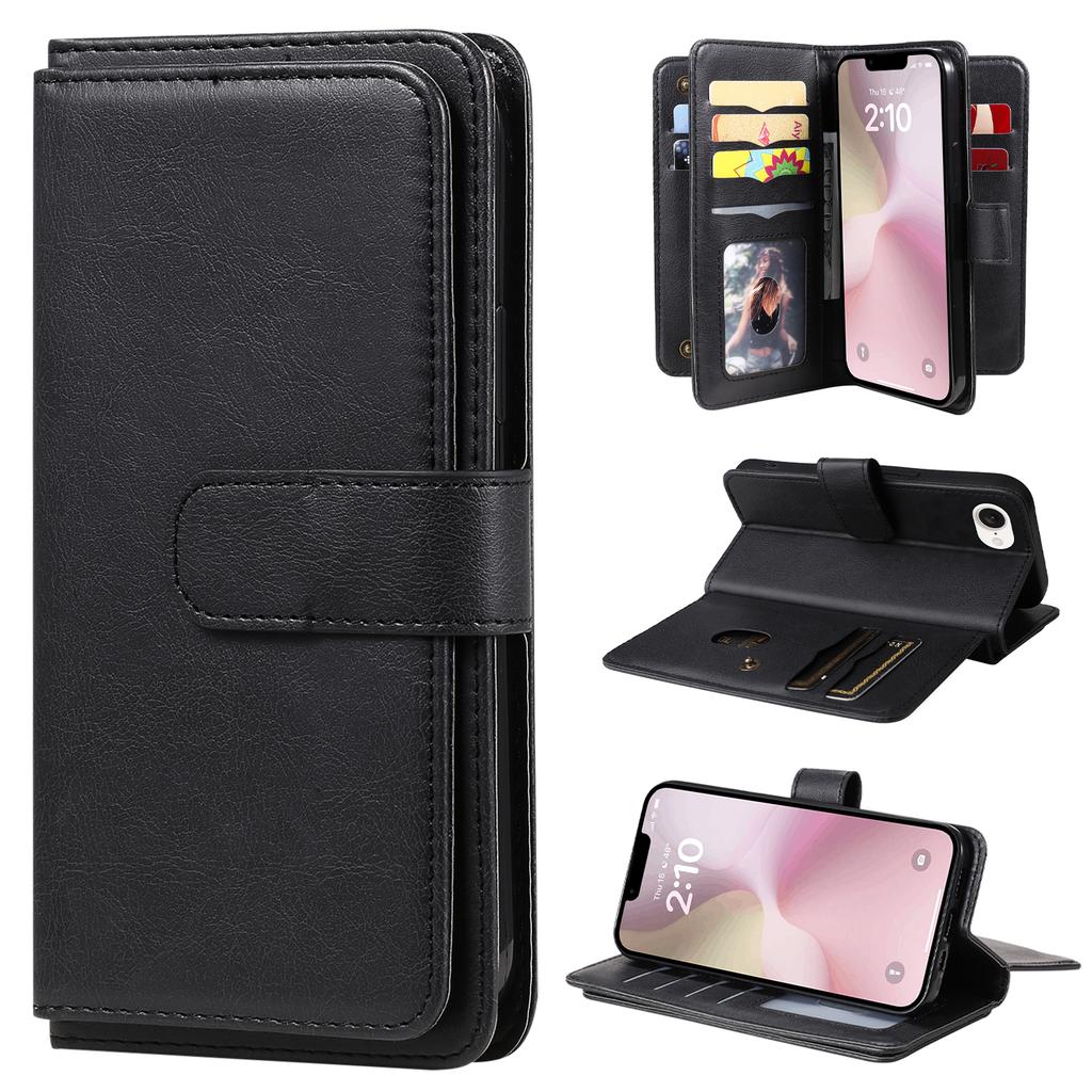 For iPhone 16e Leather Case with 10 Card Holder Phone Cover Stand