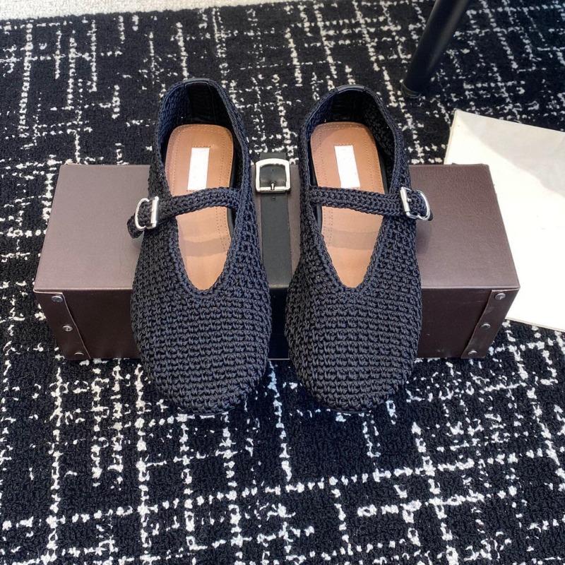 New woven hemp rope one-word buckle ballet shoes women's flat comfortable Mary Jane women's single shoes