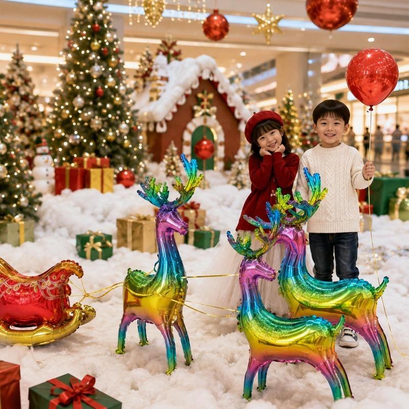Cute Standing Gold Elk Deer Foil Balloons Xmas Reindeer Santa Sleigh Aluminum Balloon Birthday Baby Shower Party Decor Gifts