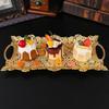 Hollow-Carved Design Metal Cake Tray With Rectangular Plate Hand Held Golden Food Fruit Tray For Home Wedding Decoration 33cm