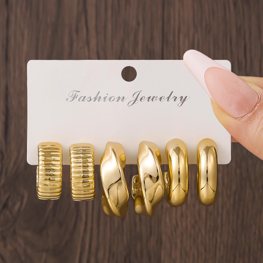 Texture Geometry Multi Shaped Women's Fashion Ring Earring Set Elegant Fashion Style Unique Design Earrings