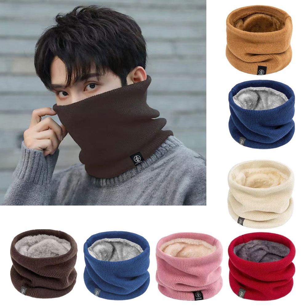Solid Winter Plush Muffler Woolen Knitting For Women Fleece Ring Bandana Scarf Neck Warmer Buff Thick Cashmere Headband Ski Mask