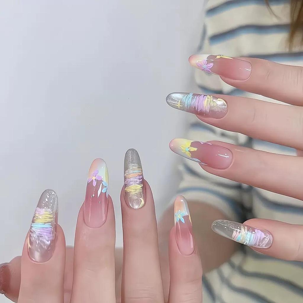 Blush French Cat Eye Princess Bow Nails - Handmade Wearable Nail Art