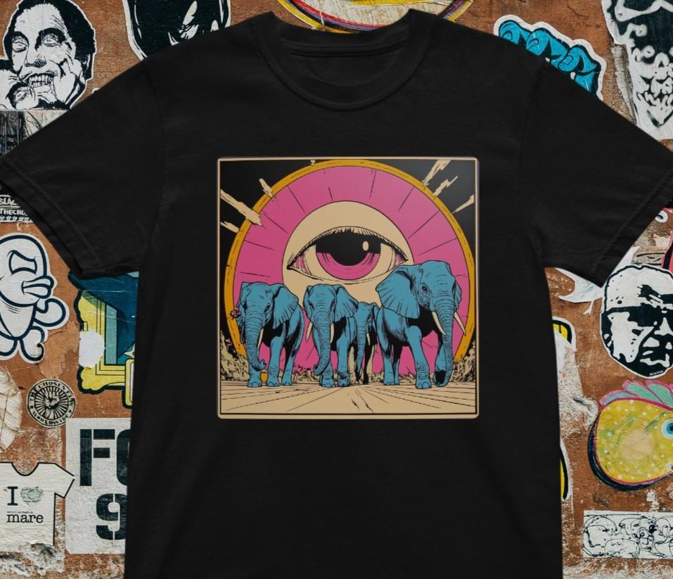 Psychedelic Elephant T-Shirt – Trippy Eye Graphic Tee, Surreal Art Style Animal Unisex T-Shirt XXXXL