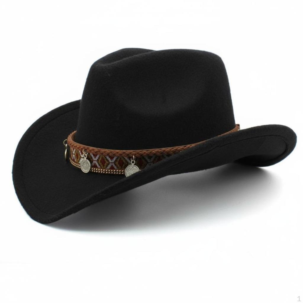 Pălărie de cowboy, cu bor lat reglabil, lână, pentru copii, design ranch 6061cm Negru