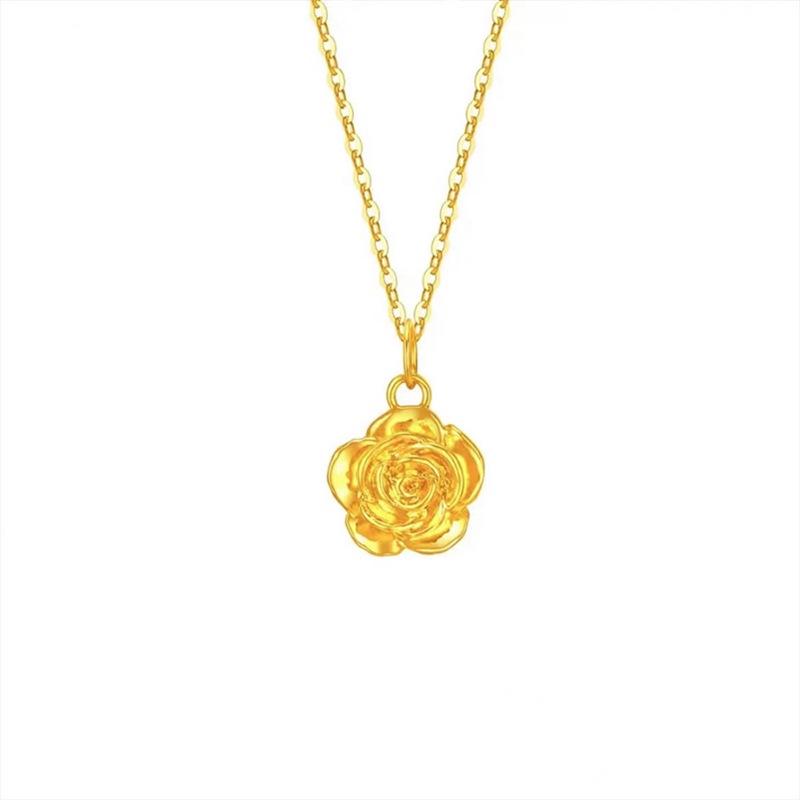 999 Fine Gold Romantic Rose Pendant for Women - 5D Hard Gold Mother s Day Gift Gold Pendant Only