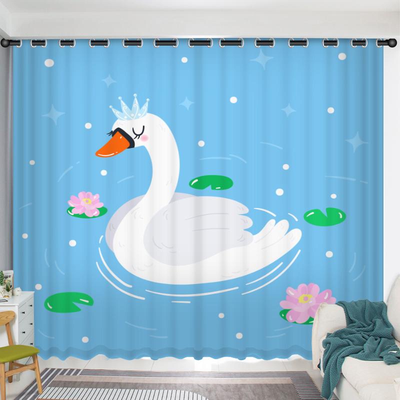 2Panel Swan Lake Swan Curtain Custom Curtains Simple Modern Bedroom Living Room Window Semi-blackout Short Curtain Free Shipping