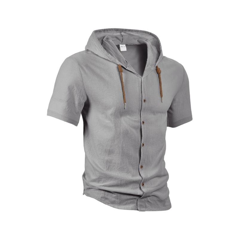 Men S Short Sleeve Hooded Open Front Shirt Loose Breathable Summer Casual