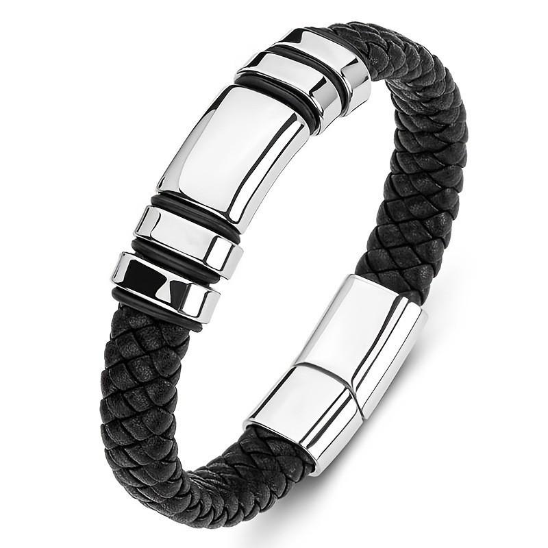 New Style Personalized and Trendy Mens Cool Simple Leather Glossy 4 Ring Bracelet