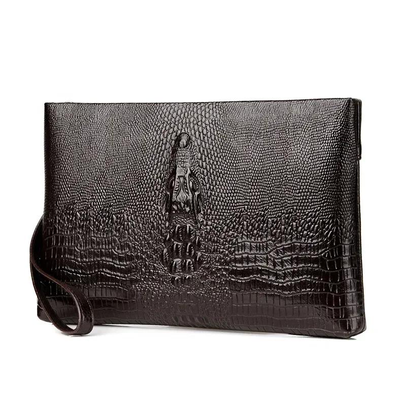 Luxury Brand Men Clutch Bag Fashion Long Wallet Men Leather Double Zipper Business Purse Black Brown Casual Male Handy Money Bag