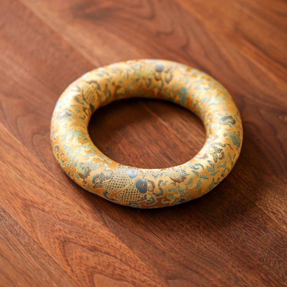 Nepalese Singing Bowl Mat Brocade Donut Shape Sound Copper Out Mat Traditional Non Slip Wooden Fish Coaster Yoga