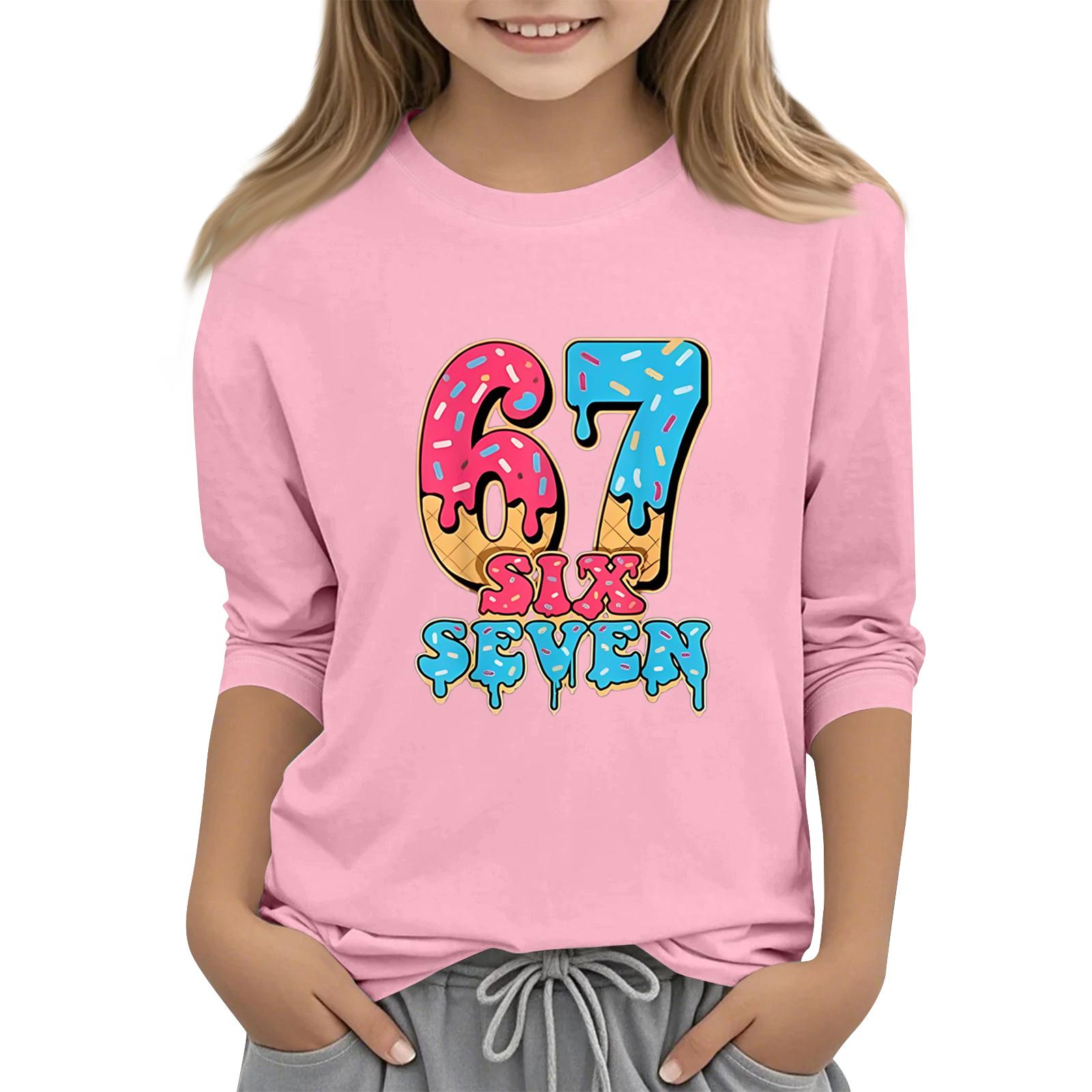 

Children s Fashion Three-Quarter Sleeve Round Neck Printed Casual T-Shirt Top 160 розовый