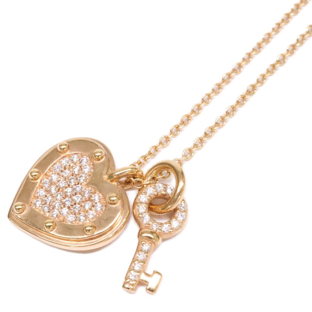 TIFFANY&Co. 750 Return to Love Heart Tag Key Diamond Necklace Yellow GoldUsed