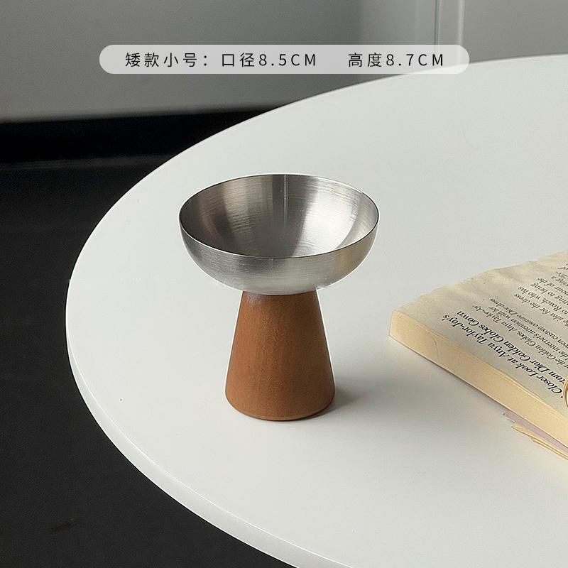 Stainless Steel Wooden Foot Dessert Goblet Fruit Bowl Restaurant Cake Ice Cream Dessert Bowl Ornament