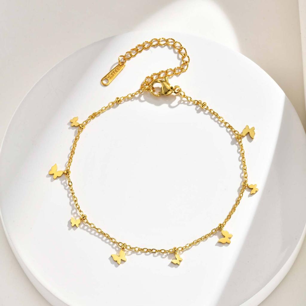 Charms Butterfly Bracelets for Women, 18k Gold Plated Adjustable Stainless Steel Chain Bracelet, Tarnish Free Dainty Jewelry