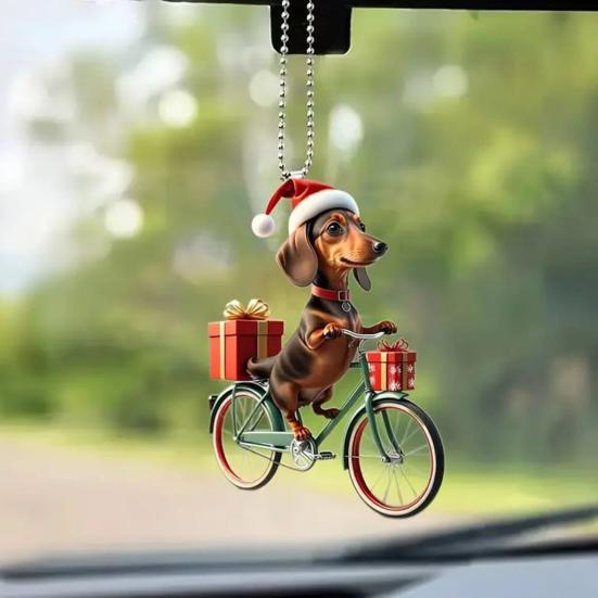 Yousheng Vánoční přívěsek Jasná barva Design s vánoční tématikou Tvar kola a psa 2D akrylová vánoční ozdoba Domácí party dekorace