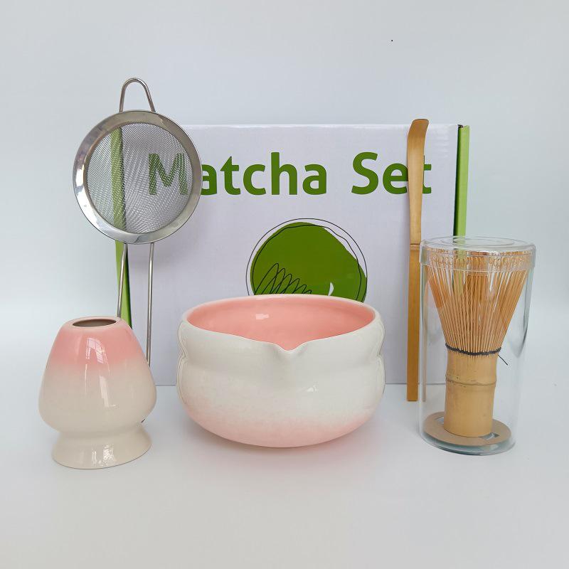 Japanese Ceramic Matcha Tool Set: Spout Bowl & Hundred-Bristle Whisk for Tea Ceremony