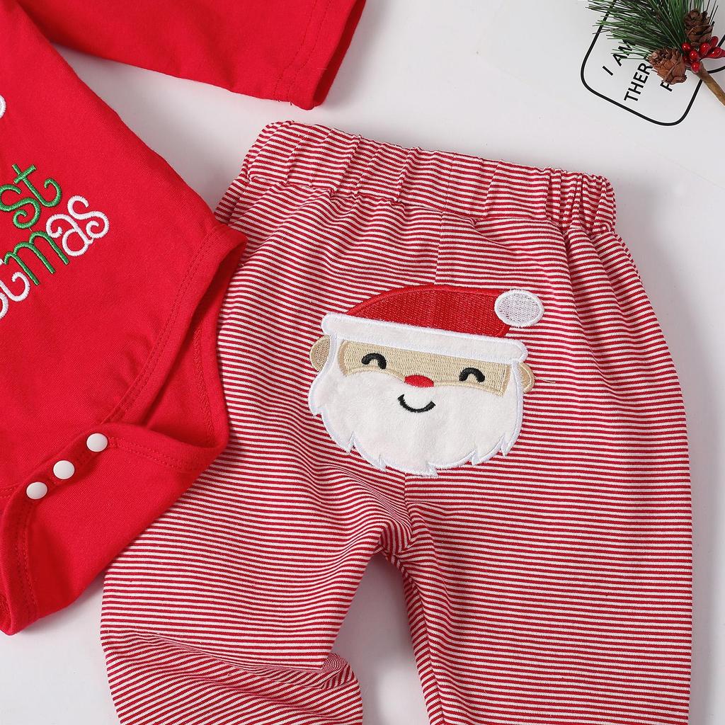 Vánoční Novorozenec Kojenec Batole Kojenec Sady oblečení 3M 6M 12M 18M Letter Santa Dlouhý rukáv Převlečka s dlouhým rukávem Pruhované kalhoty Vánoční outfit