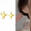 925 Sterling Silver Asymmetric Star Stud Earrings | Minimalist Gold Plated Four-Pointed Star Earrings for Women
