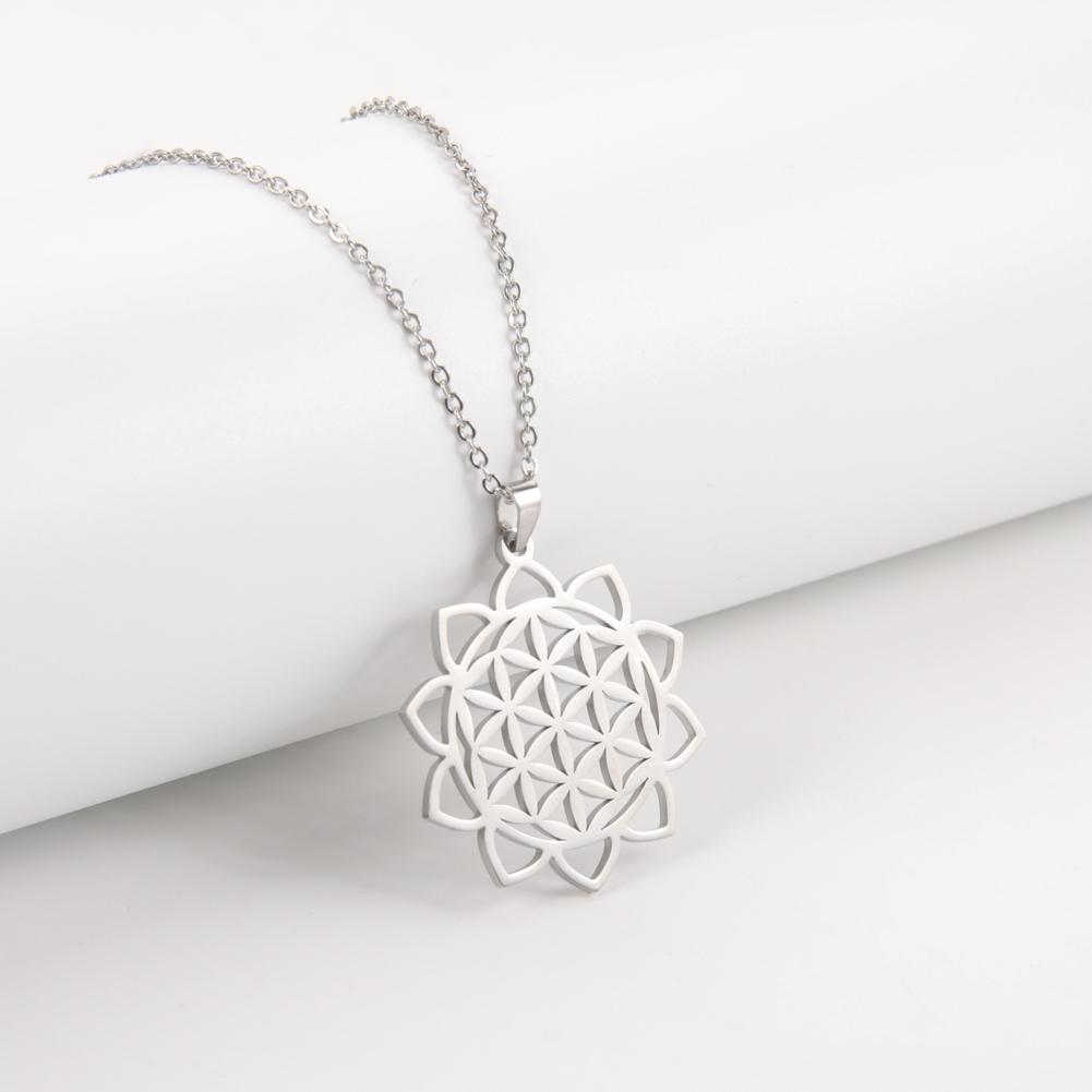 LIKGREAT Flower of Life Pendant Necklace for Women Mandala Chakra Hollow Stainless Steel Charms Jewelry Geometry Amulet Gift