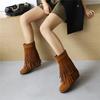 Damen Flachbodenstiefeletten Herbst und Winter neu lässig große Größe Fransenstiefel
