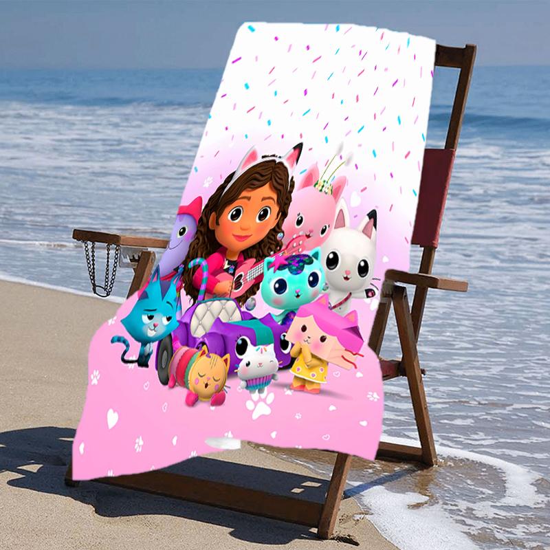 proof beach towel with a Gabby's Dollhouse2 pattern - soft,absorbent,quick-drying,machine washable - perfect for swimming,camping,bathing
