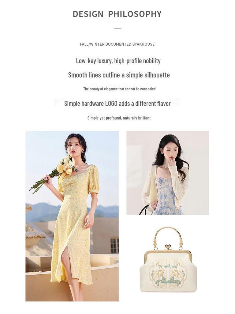 Elegant Embroidered Hanfu Bridesmaid Clutch - Stylish Button Handbag