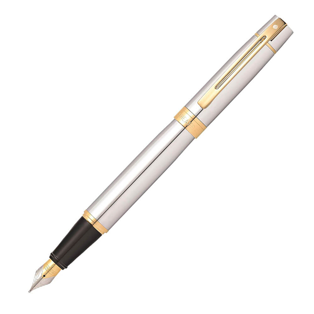 Sheaffer Sheaffer 300 Chrome Cap Fine Fountain Pen w/ Gold Trim