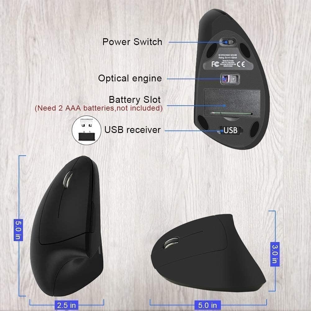 BeWishes Ergonomic Left-Handed Mouse, 2.4G Left-Handed Wireless Vertical Mouse with 3 Adjustable DPI (80012001600), Especially for Left-Handed People