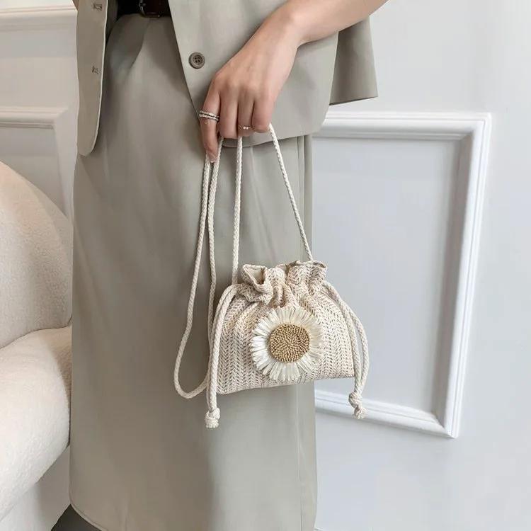 Mori Woven Women's Bucket Bag New  Summer Straw Cross Bag Korean Version Cute Shoulder Messenger Bag