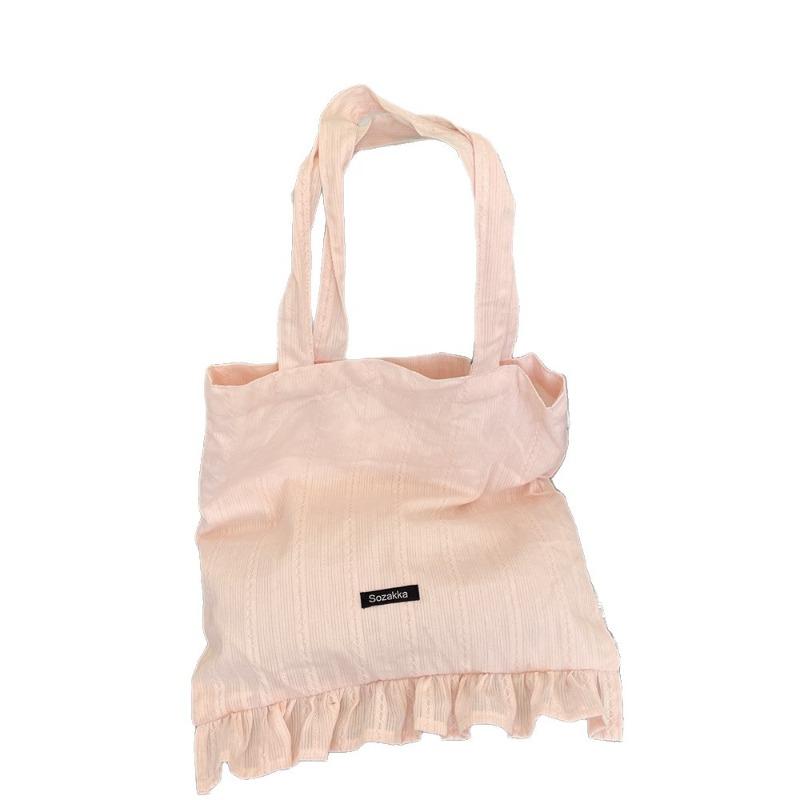 5 New Simple Rhombus Canvas Bag Lace Shoulder Bag Large Capacity Portable Tote Bag