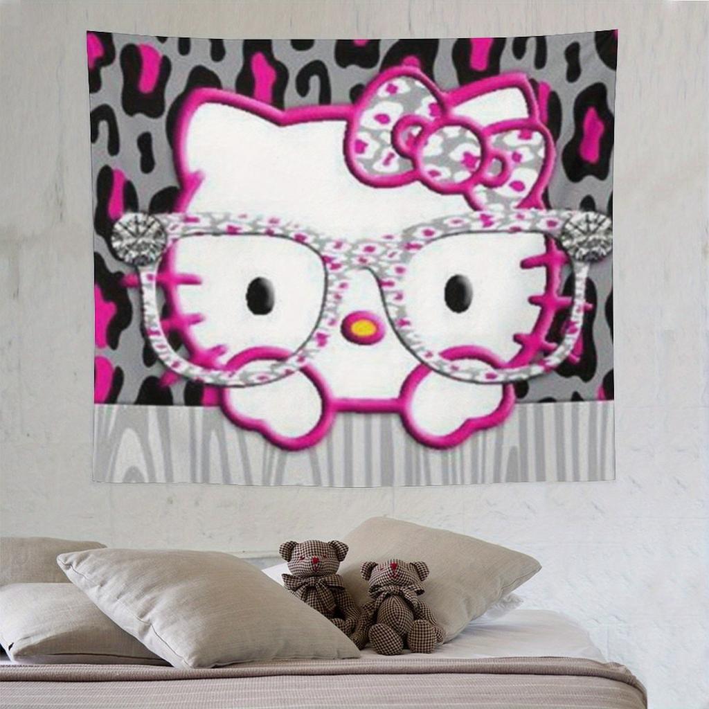 Cute Hello Kitty Leopard Print Tapestry Pink Y2K Cat Wall Hanging for Teen Girls Bedroom Dorm Room Decor Multiple Sizes