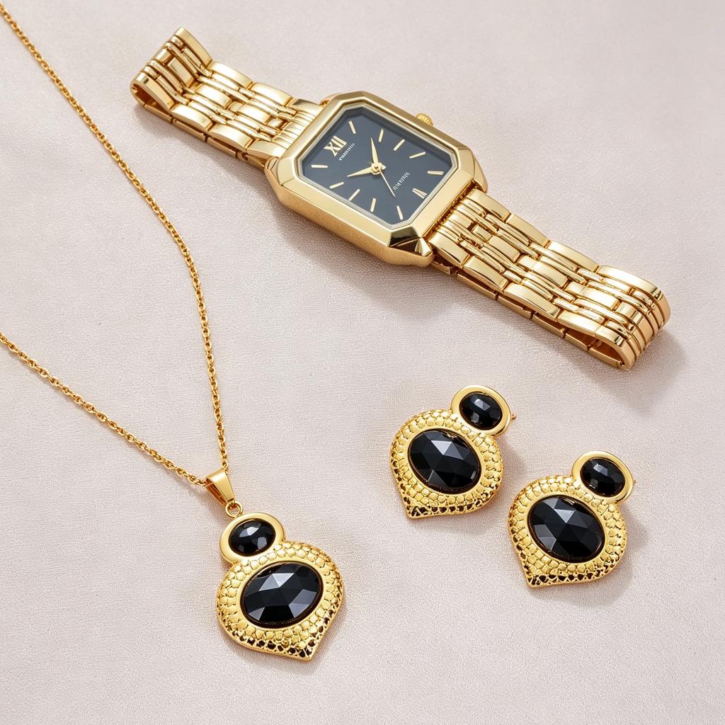 JYN-465 Stainless Steel Jewelry Gift Necklace Gold Non-oxidizing and Non-fading Fashion Earring Watch