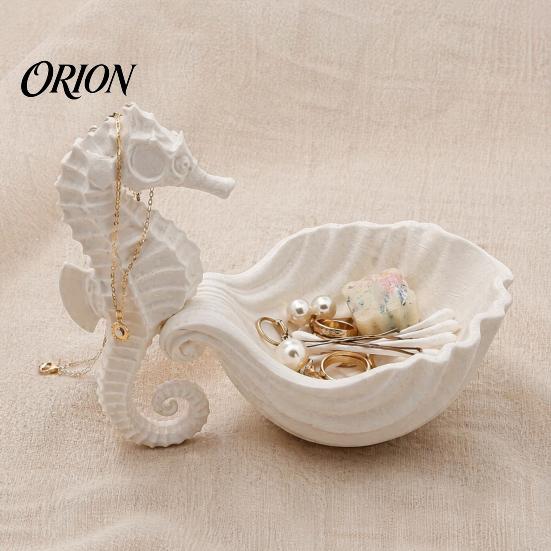 Unique Sea Life Ornaments 3D Printed Seahorse Shell Jewelry Tray for Rings Necklaces Bracelets, Ocean Theme Desktop Decor Style Organizer, Decorative