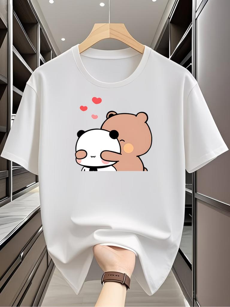 Bubu Dudu Koszulka Unisex Mleczny Mocha Niedźwiedź Panda Graficzne Koszulki Letnie Dopasowane Ubrania dla Pary Kawaii Kreskówkowe Krótkie Rękawy Y2k