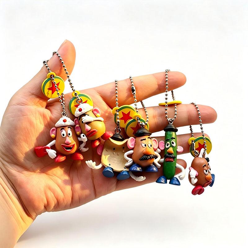 Keychain Set Buzz Lightyear Woody Rex Forky Mr Potato Head PVC Pendant Bell Key Chain For Bag Accessories Gift For Fan