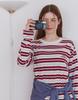 Seuteulaipeumagalin Buff Stripe Overlock Loose Long Sleeve Tee Red