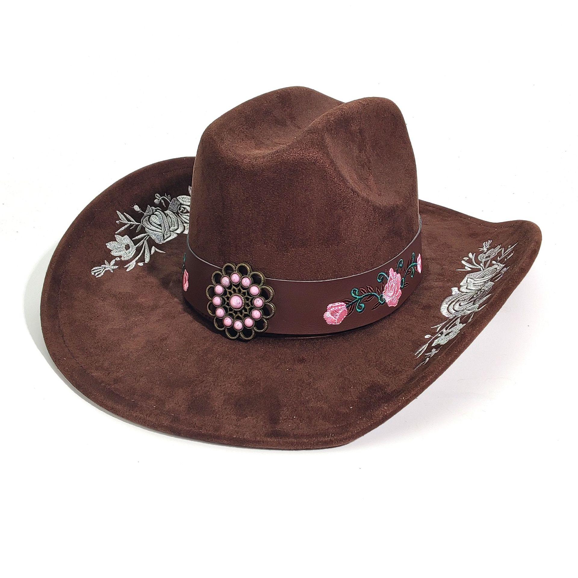 

Autumn And Winter Western Denim Hat Season Men And Women Suede One-Word Top Big-Brimmed Jazz Hat Versatile Top Hat M（56-58cm） темно-коричневого кольору