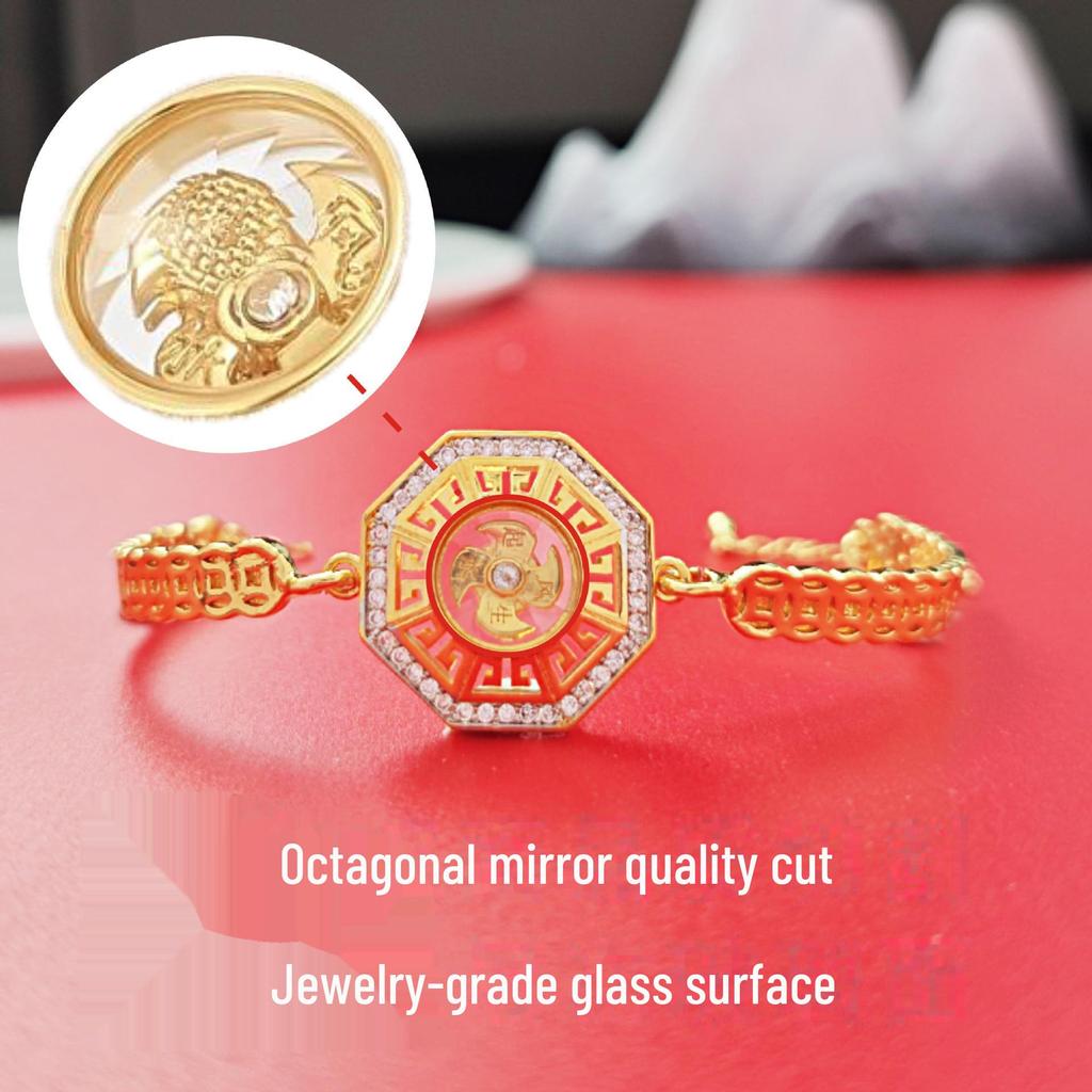 Gold-Plated Thai Temple Diamond Windmill Bracelets with Bagua Design