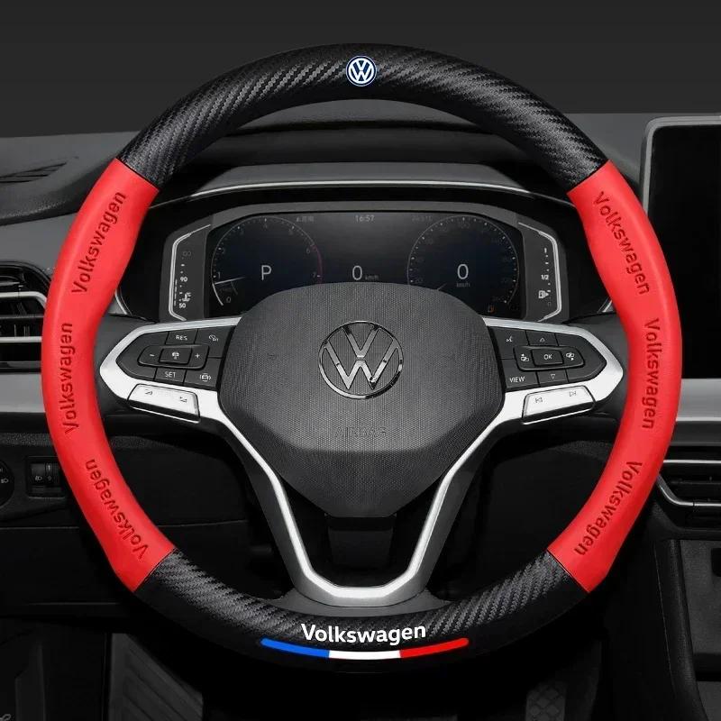 ZCKOT1 38CM Anti Slip Car Steering Wheel Cover Carbon Fibre Texture For VW GTI Polo Golf Passat Tiguan Arteon Touareg CC Taigo Caddy